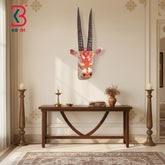 18 Inch Handcrafted Wooden Deer Head Wall Hanging Antique White Coral Shringar Spiral Horns Wall Decor | Handcrafted by KB ART, Jodhpur