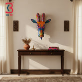 8 Inch Handcrafted Wooden Mountain Ram Head Wall Hanging Royal Blue Lord Ganesha Sacred Wall Sculpture | Handcrafted by KB ART, Jodhpur