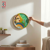 KB ART 12 Inch Handcrafted Wooden Wall Plate Modern Indian Woman Portrait Green Mandala Folk Art Wall Decor