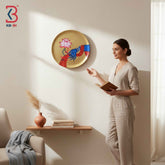KB ART 12 Inch Handcrafted Wooden Wall Plate Pichwai Krishna Kamal Hasta Gold Sacred Wall Decor