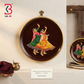 KB ART 12 Inch Handcrafted Wooden Wall Plate Rajasthani Ghoomar Dancers Chocolate Brown Traditional Wall Decor