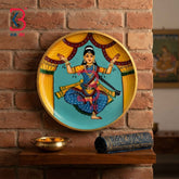 KB ART 12 Inch Handcrafted Wooden Wall Plate Classical Indian Bharatanatyam Dancer Turquoise Wall Decor