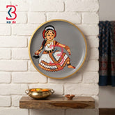 KB ART 12 Inch Handcrafted Wooden Wall Plate Classical Kathak Dancer Slate Grey Traditional Wall Decor