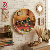 KB ART 12 Inch Handcrafted Wooden Wall Plate Rural Indian Kitchen Chulha Cooking Traditional Wall Decor