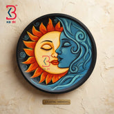 KB ART 12 Inch Handcrafted Wooden Wall Plate Celestial Sun and Moon Embrace Modern Folk Wall Decor