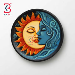 KB ART 12 Inch Handcrafted Wooden Wall Plate Celestial Sun and Moon Embrace Modern Folk Wall Decor