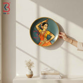 KB ART 12 Inch Handcrafted Wooden Wall Plate Classical Dancer Hasta Mudra Slate Grey Traditional Wall Decor