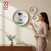 KB ART Traditional rajasthani 12 inch wood wall plate decor karate girl – original product photo on white background