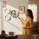 KB ART 12 Inch Handcrafted Wooden Wall Plate Girl Artist Painting Easel Modern Folk Wall Decor
