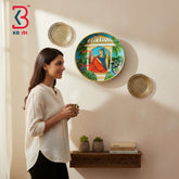 KB ART Vintage style round wood 12 inch wall plate mount pichwai nathdwara painting – original product photo on white...