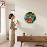 KB ART 12 Inch Handcrafted Wooden Wall Plate Royal Nayika Lakeside Tree Peacock Traditional Wall Decor