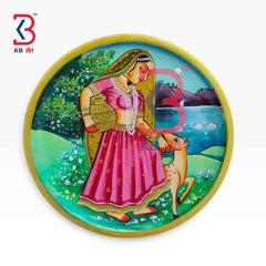 KB ART 12 Inch Handcrafted Wooden Wall Plate Bani Thani with Fawn Deer Lakeside Traditional Wall Decor