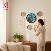 KB ART 12 Inch Handcrafted Wooden Wall Plate Royal Peacock Magnolia Blossoms Azure Blue Wall Decor