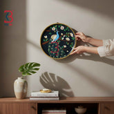 KB ART 12 Inch Handcrafted Wooden Wall Plate Royal Peacock Blooming Magnolia Midnight Black Wall Decor