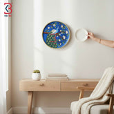 KB ART 12 Inch Handcrafted Wooden Wall Plate Royal Peacock Magnolia Blossoms Cobalt Blue Wall Decor