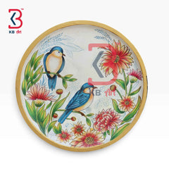 KB ART 12 Inch Handcrafted Wooden Wall Plate Twin Bluebirds Blooming Chrysanthemums Traditional Wall Decor