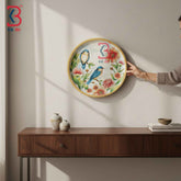 KB ART 12 Inch Handcrafted Wooden Wall Plate Twin Bluebirds Blooming Chrysanthemums Traditional Wall Decor