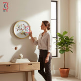 KB ART 12 Inch Handcrafted Wooden Wall Plate Affectionate Sparrows Blossoming Twig Traditional Wall Decor
