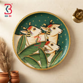 KB ART Rustic round wooden 12 inch pichwai cow wall plate showpiece – original product photo on white background