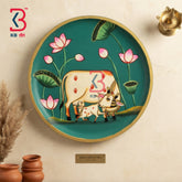 KB ART Solid wood round hand painted cow pichwai plate gift item – original product photo on white background
