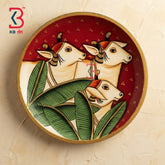 KB ART Embossed art wooden cow pichwai wall plate living room – original product photo on white background