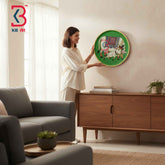 KB ART 12 Inch Handcrafted Wooden Wall Plate Pichwai Kamdhenu Cow Calf Emerald Green Field Wall Decor