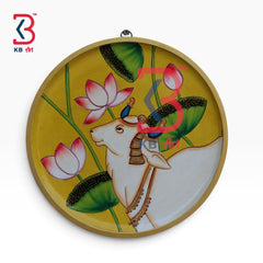 KB ART Authentic hand painted wooden cow pichwai plate art – styled home decor lifestyle view