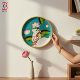 KB ART 12 Inch Handcrafted Wooden Wall Plate Pichwai Sacred Cow Lotus Pond Turquoise Blue Wall Decor