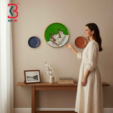 KB ART 12 Inch Handcrafted Wooden Wall Plate Pichwai Twin Cows Peacock Headdress Emerald Green Wall Decor