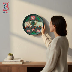 KB ART Handcrafted 12 inch wooden pichwai cow plate mandir – original product photo on white background