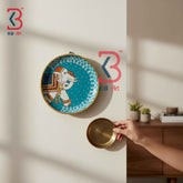 KB ART 12 Inch Handcrafted Wooden Wall Plate Pichwai Ceremonial Elephant Kolam Turquoise Blue Wall Decor