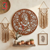 KB ART Traditional rajasthani hand painted 12 inch wood god krishna pichwai plate – original product photo on white...