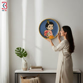 KB ART Folk art painted 12 inch solid wood bal krishna ji god pichwai wall decor – original product photo on white background