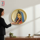 KB ART 12 Inch Handcrafted Wooden Wall Plate Pichwai Radha Rani Portrait Blue Veil Wall Decor