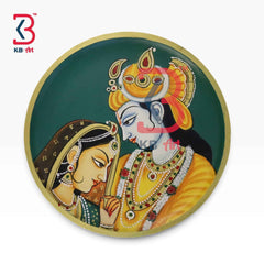 KB ART 12 Inch Handcrafted Wooden Wall Plate Pichwai Radha Krishna Loving Communion Emerald Green Wall Decor