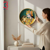 KB ART 12 Inch Handcrafted Wooden Wall Plate Pichwai Radha Krishna Loving Communion Emerald Green Wall Decor