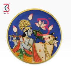 KB ART Authentic rajasthani handcrafted wood krishnaji go mata god pichwai wall plate – styled home decor lifestyle view