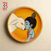 KB ART Oho ethnic 12 inch wood bal krishna with gomata cow pichwai wall plate accent – original product photo on white...