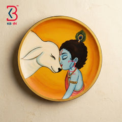 KB ART Oho ethnic 12 inch wood bal krishna with gomata cow pichwai wall plate accent – original product photo on white...