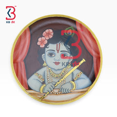 KB ART Rustic indian handicrafts wood bal gopal ji lord kanha god pichwai wall plate – styled home decor lifestyle view