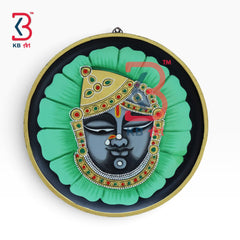 KB ART Traditional hand painted round wood shrinathji lotus god pichwai plate – styled home decor lifestyle view