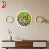 KB ART 12 Inch Handcrafted Wooden Wall Plate Pichwai Ram Darbar Green Courtyard Wall Decor
