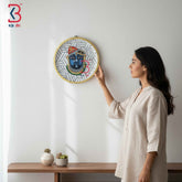 KB ART 12 Inch Handcrafted Wooden Wall Plate Pichwai Shrinathji Swaroop Geometric Weave White Wall Decor
