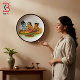 KB ART 12 Inch Handcrafted Wooden Wall Plate Pichwai Jagannath Balram Subhadra Feast Wall Decor