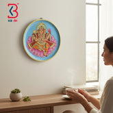 KB ART Handcrafted 12 inch wooden round lord ganeshji pichwai plaque decor – original product photo on white background