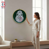 KB ART 12 Inch Handcrafted Wooden Wall Plate Pichwai Lord Ganesha Lotus Emerald Green Wall Decor