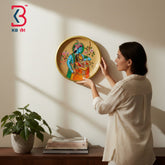 KB ART Oho rustic 12 inch wood radha krishna pichwai plate showpiece – original product photo on white background