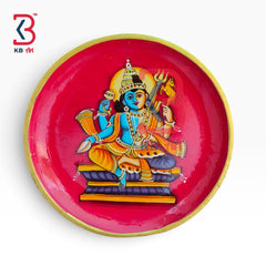 KB ART Traditional jodhpur 12 inch wood ardhnareswar pichwai wall plate – styled home decor lifestyle view