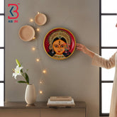 KB ART Solid wood 12 inch hand painted godess santoshi mataji pichwai plate accent – original product photo on white...