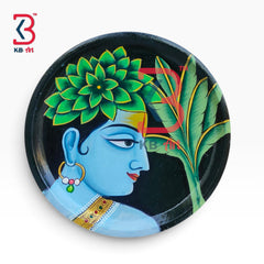 KB ART Authentic rajasthani wooden god kanhaji pichwai decor plate – styled home decor lifestyle view
